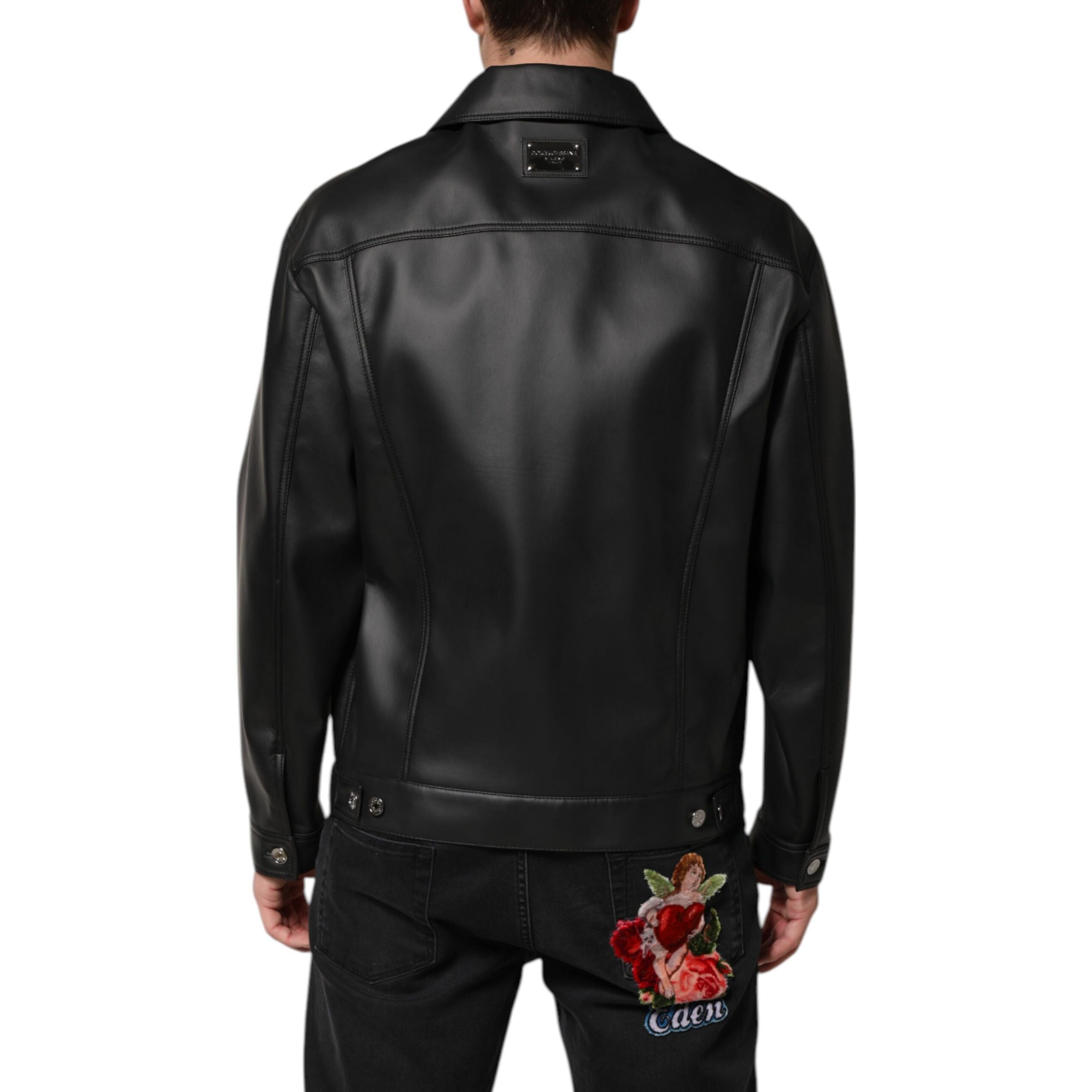 Dolce & Gabbana Giacca Biker Nera in Poliestere con Bottoni