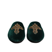 Chaussures mules en velours vert Dolce & Gabbana ornées d'une croix