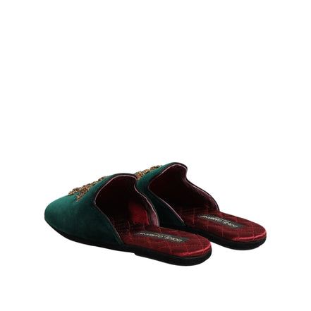 Chaussures mules en velours vert Dolce & Gabbana ornées d'une croix