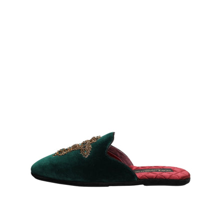Chaussures mules en velours vert Dolce & Gabbana ornées d'une croix