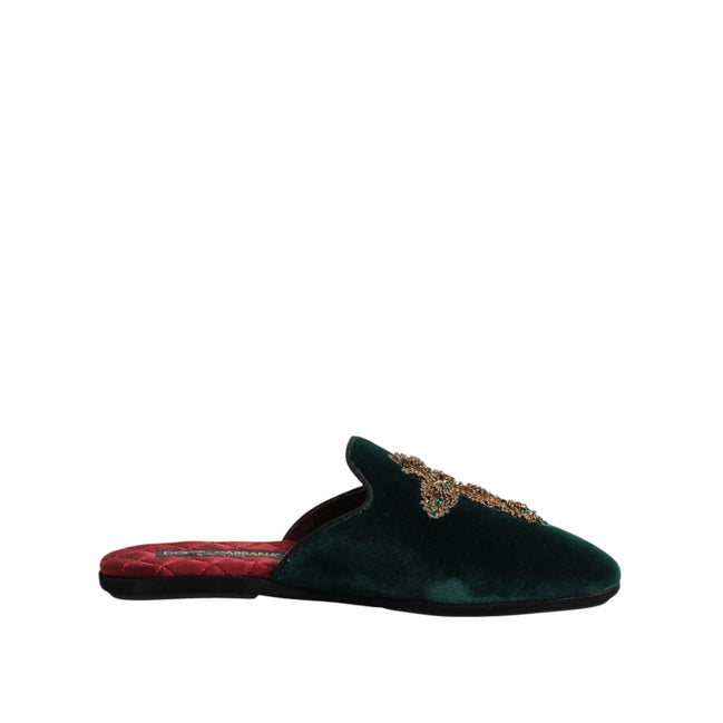Chaussures mules en velours vert Dolce & Gabbana ornées d'une croix