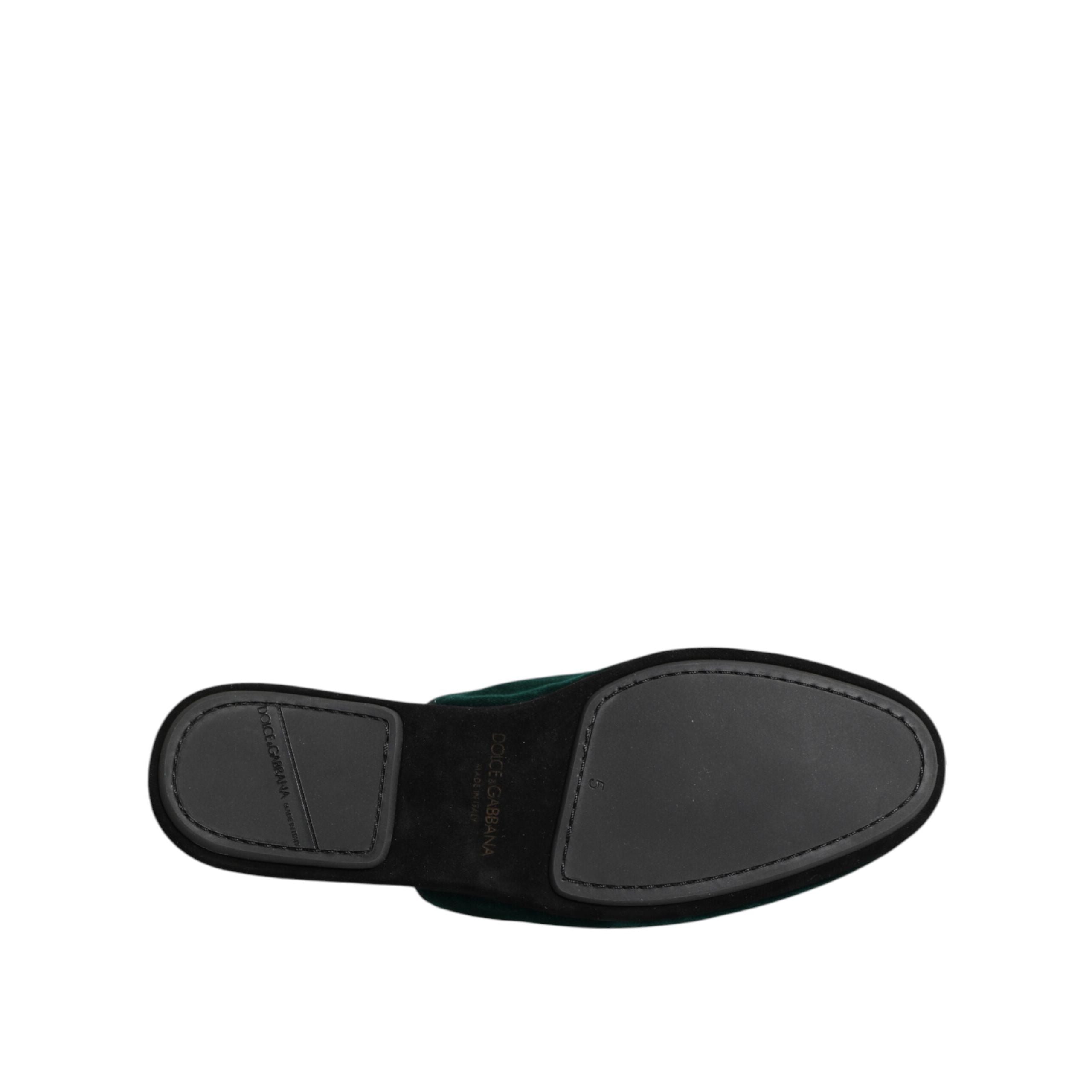 Chaussures mules en velours vert Dolce & Gabbana ornées d'une croix