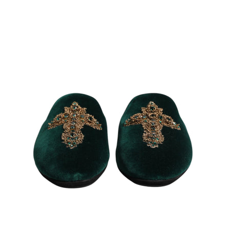Scarpe a pantofola Dolce & Gabbana in velluto verde con croce impreziosita
