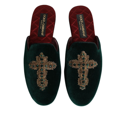 Scarpe a pantofola Dolce & Gabbana in velluto verde con croce impreziosita