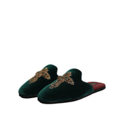Scarpe a pantofola Dolce & Gabbana in velluto verde con croce impreziosita