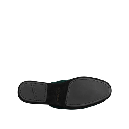 Scarpe a pantofola Dolce & Gabbana in velluto verde con croce impreziosita