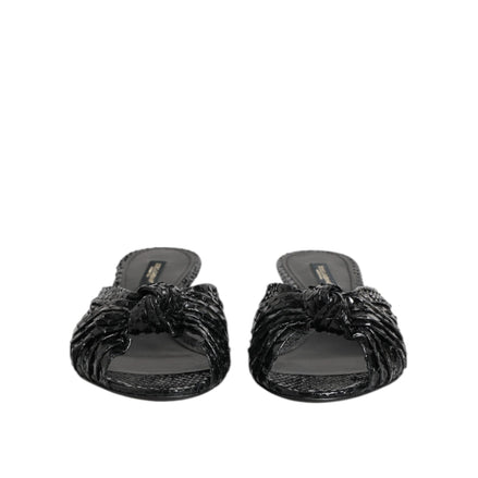 Dolce & Gabbana Black Leather Heel Slide Sandals