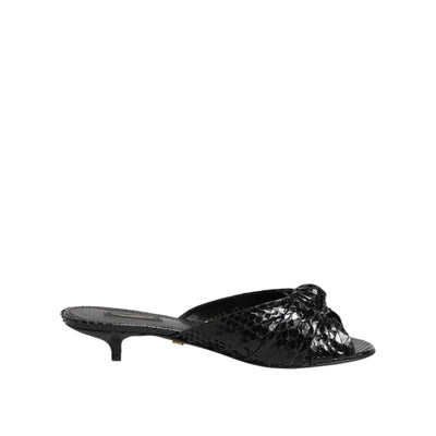 Dolce & Gabbana Black Leather Heel Slide Sandals
