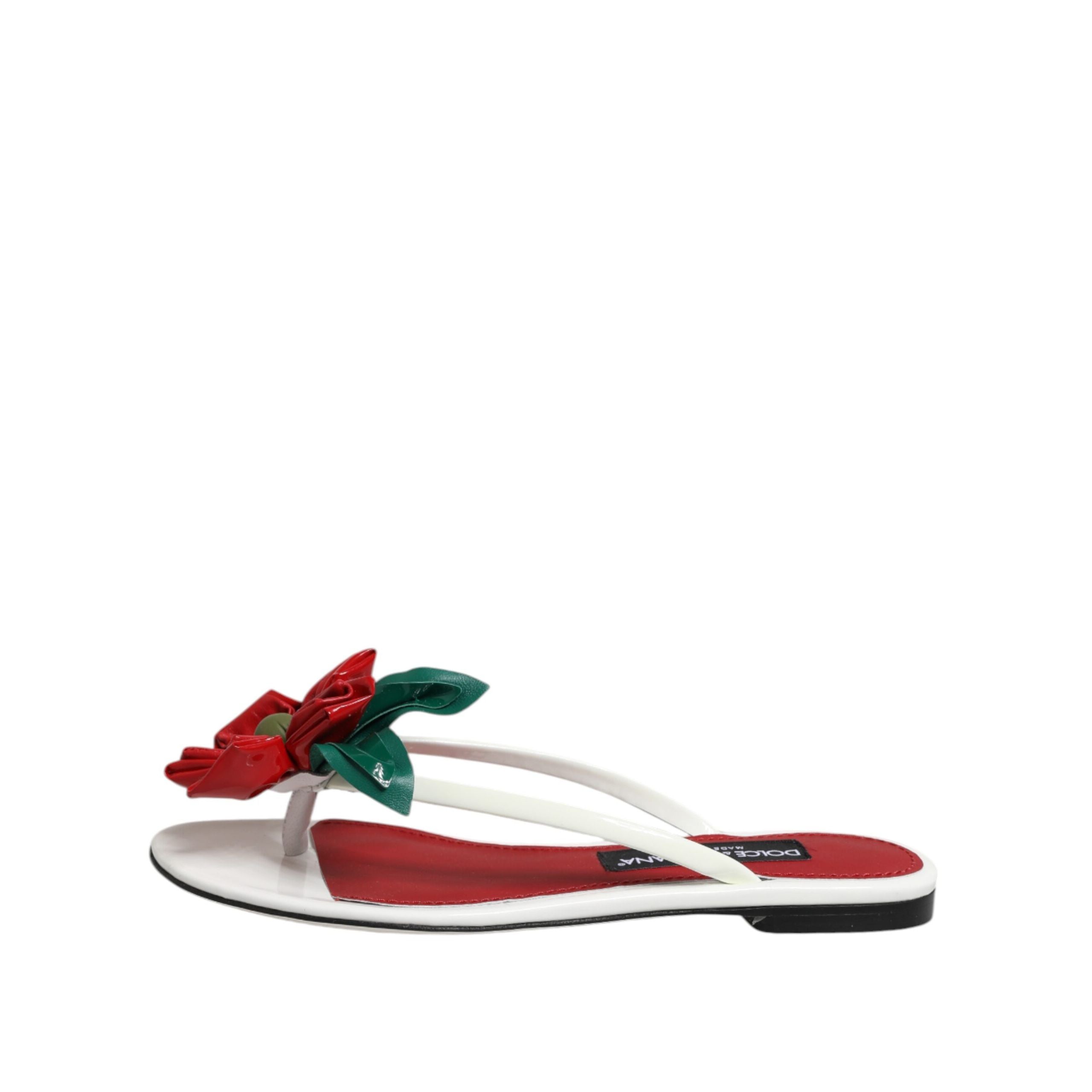 Dolce & Gabbana Red White Keira Flower Leather Sandals