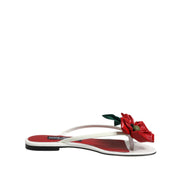 Dolce & Gabbana Red White Keira Flower Leather Sandals