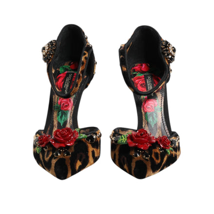 Dolce & Gabbana Brown Leopard Crystal Roses Pumps