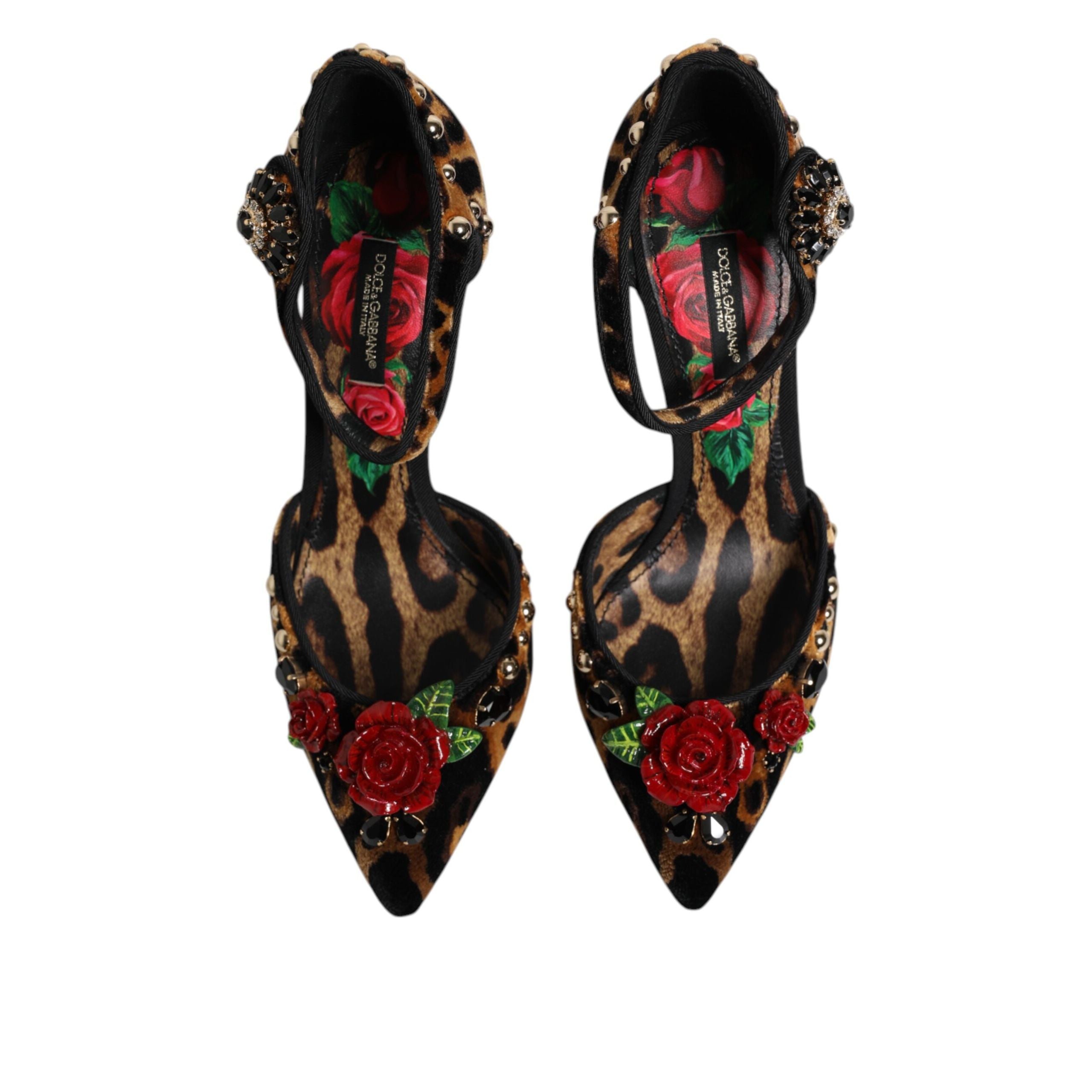 Dolce & Gabbana Décolleté Leopaldo Marroni con Rose di Cristallo