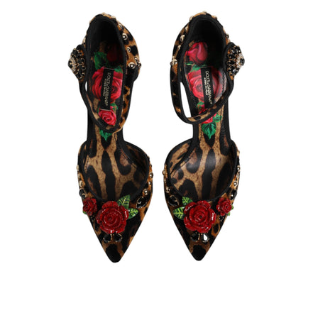 Dolce & Gabbana Décolleté Leopaldo Marroni con Rose di Cristallo