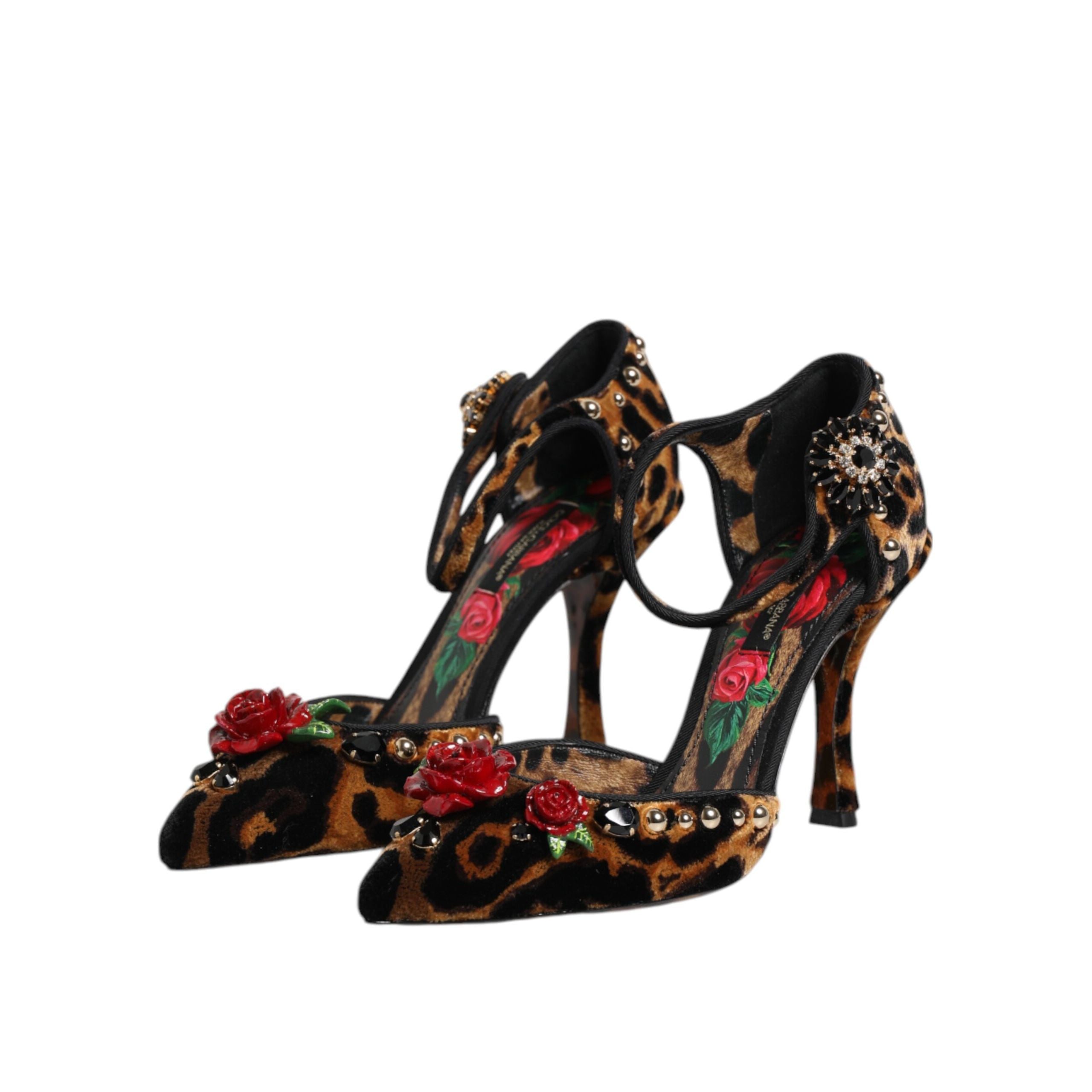 Dolce & Gabbana Décolleté Leopaldo Marroni con Rose di Cristallo