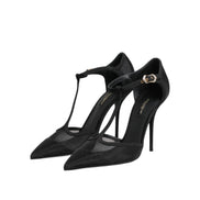 Dolce & Gabbana Scarpe con tacco alto a stiletto con cinturino a T in rete nera