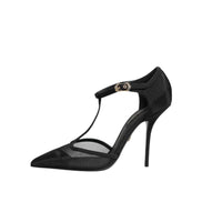 Dolce & Gabbana Scarpe con tacco alto a stiletto con cinturino a T in rete nera