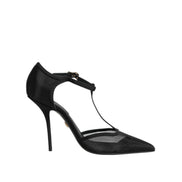 Dolce & Gabbana Scarpe con tacco alto a stiletto con cinturino a T in rete nera