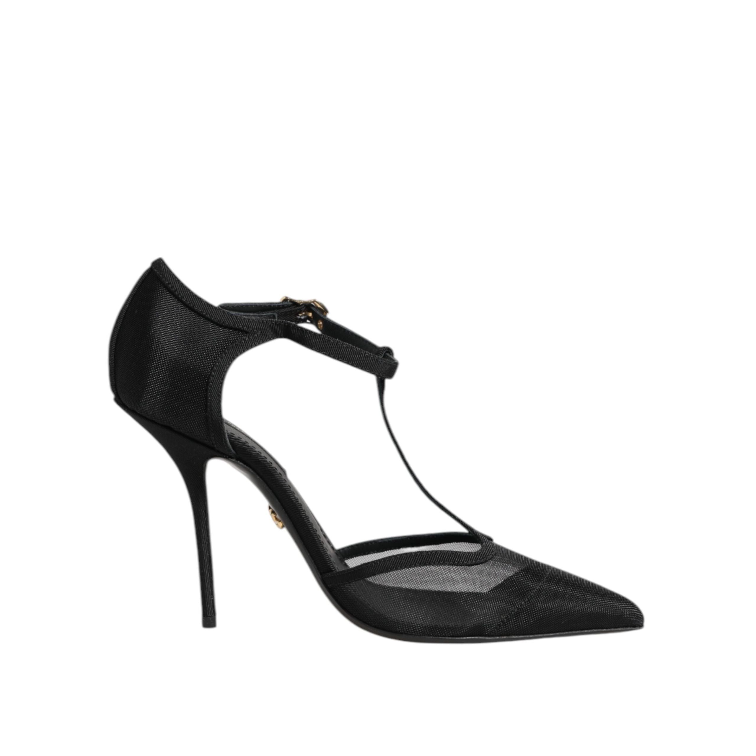 Dolce & Gabbana Scarpe con tacco alto a stiletto con cinturino a T in rete nera