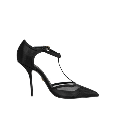 Dolce & Gabbana Scarpe con tacco alto a stiletto con cinturino a T in rete nera