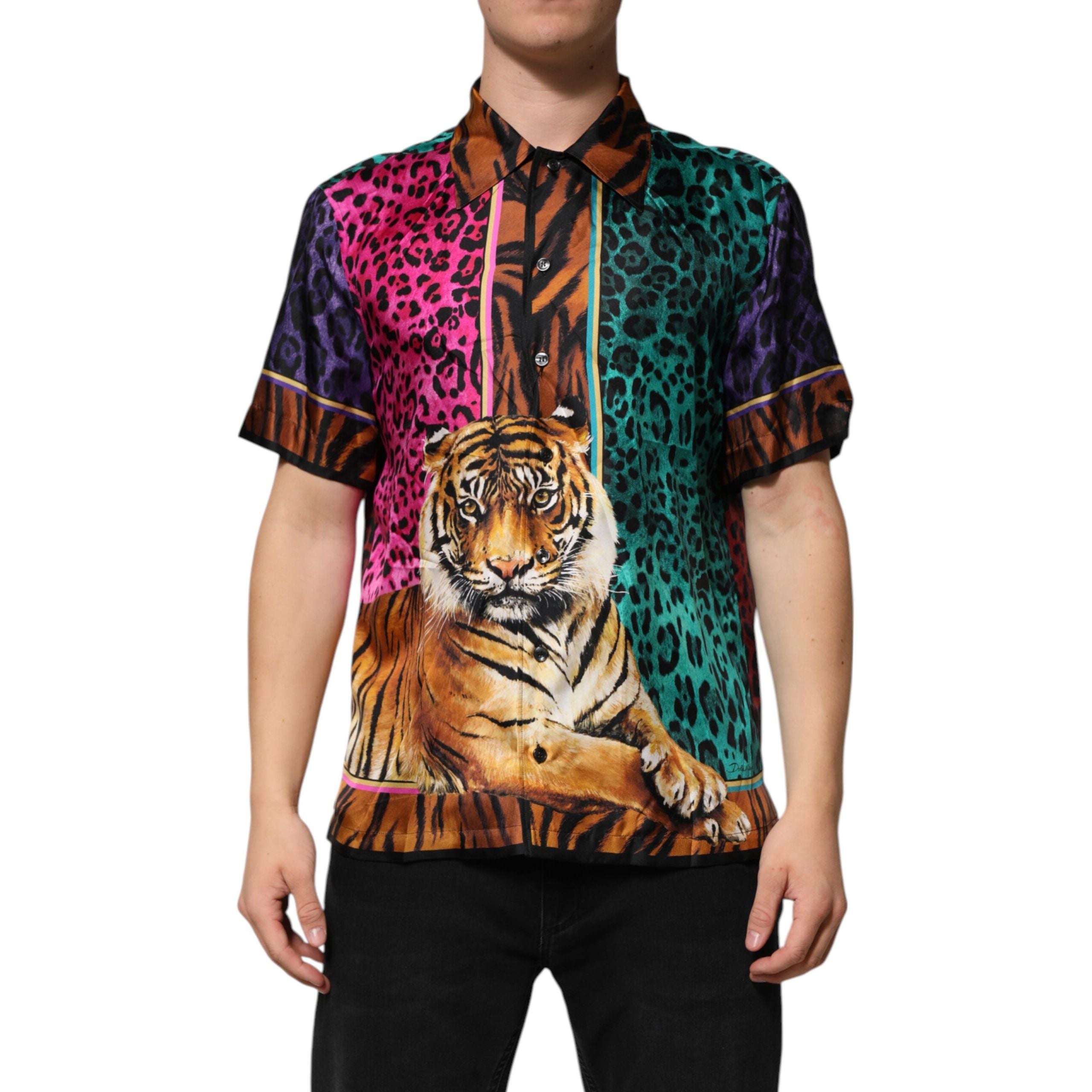 T-shirt hawaïen Dolce & Gabbana en soie multicolore imprimé tigre