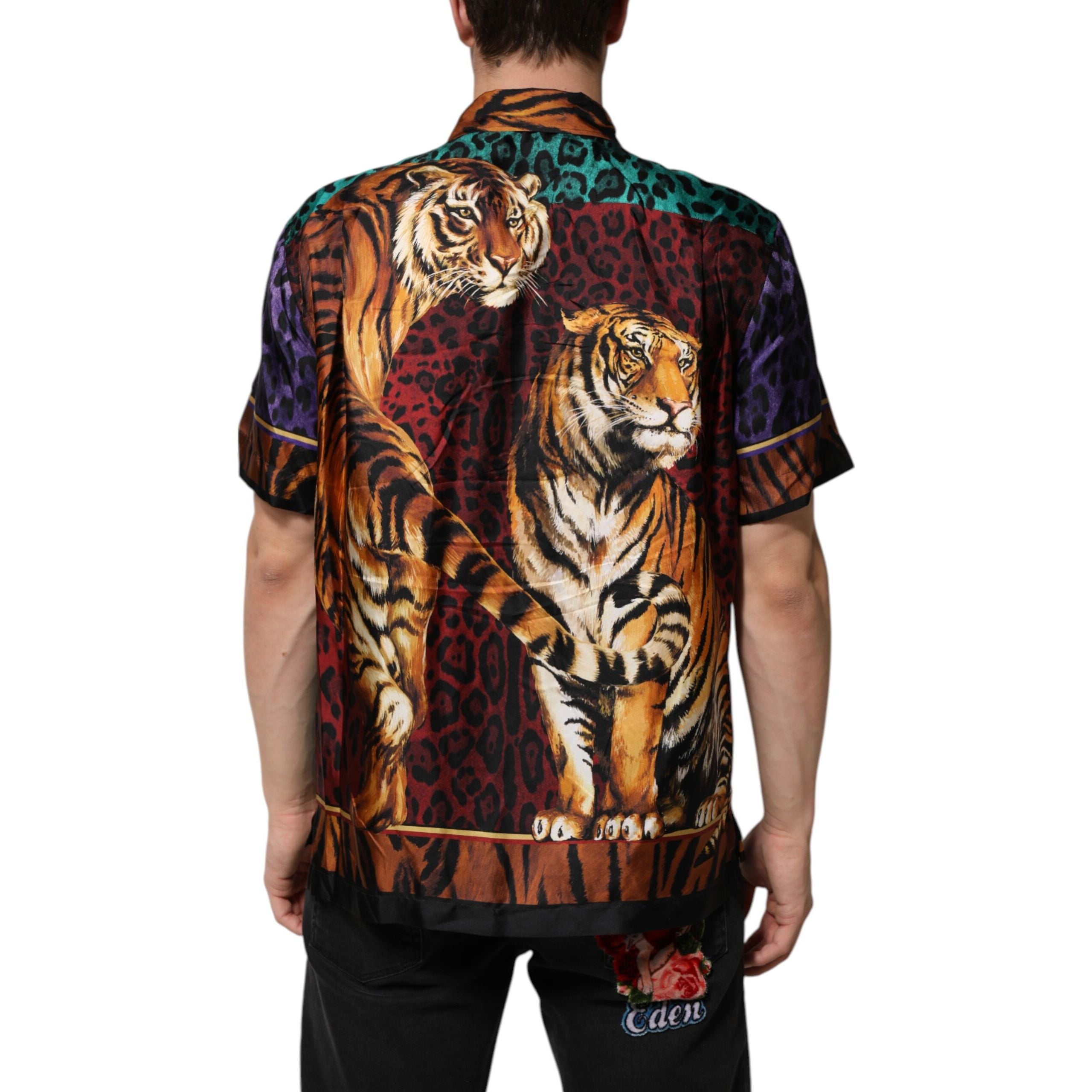 T-shirt hawaïen Dolce & Gabbana en soie multicolore imprimé tigre