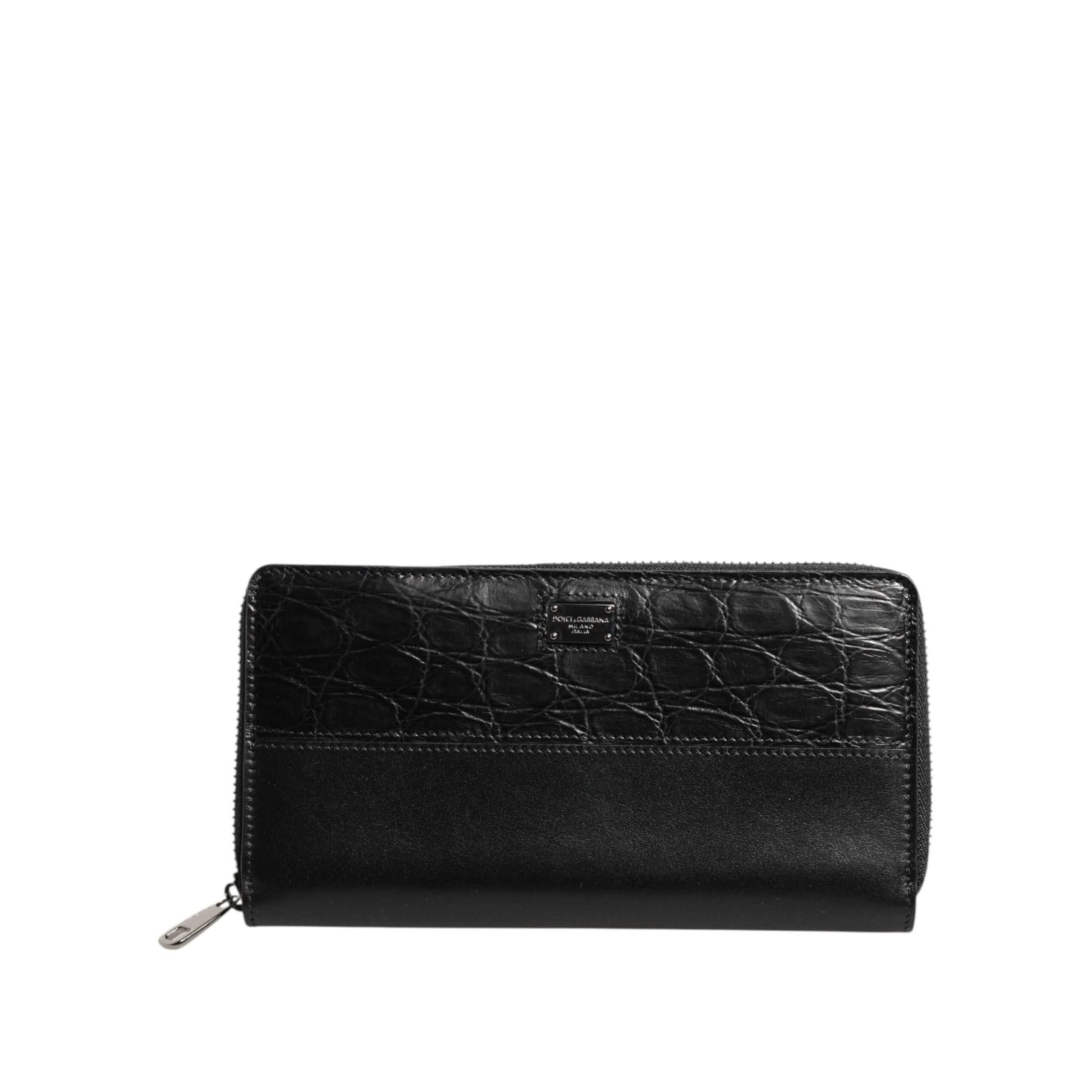 Dolce & Gabbana Black Leather Logo Zip-Around Continental Wallet