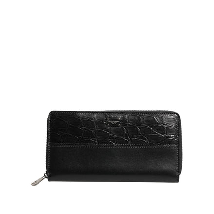 Portafoglio continentale Dolce & Gabbana con cerniera, placca logo in pelle nera