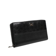 Dolce & Gabbana Black Leather Logo Zip-Around Continental Wallet