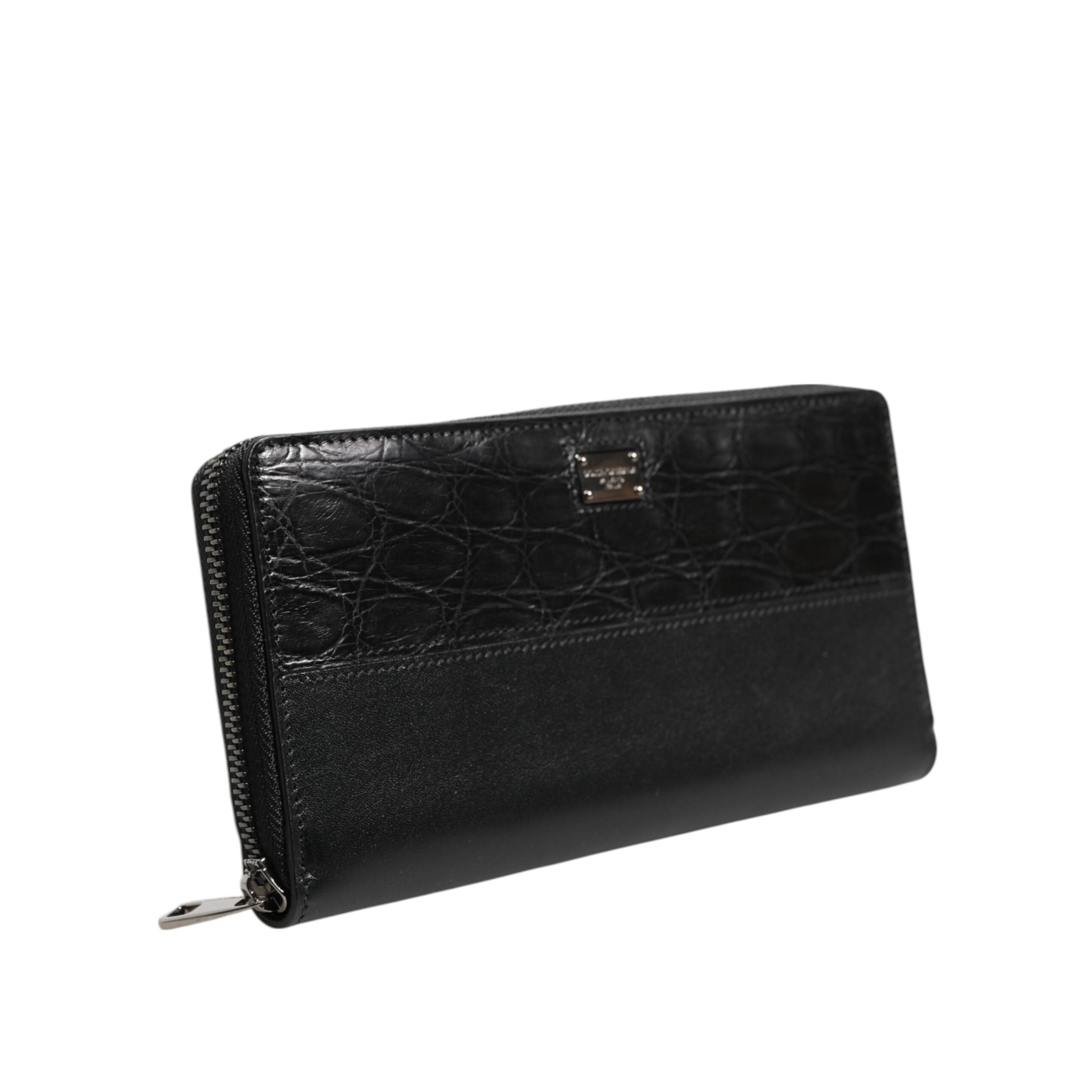 Dolce & Gabbana Black Leather Logo Zip-Around Continental Wallet