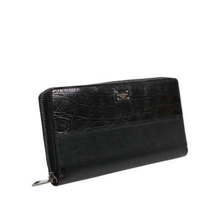 Dolce & Gabbana Black Leather Logo Zip-Around Continental Wallet
