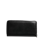Dolce & Gabbana Black Leather Logo Zip-Around Continental Wallet
