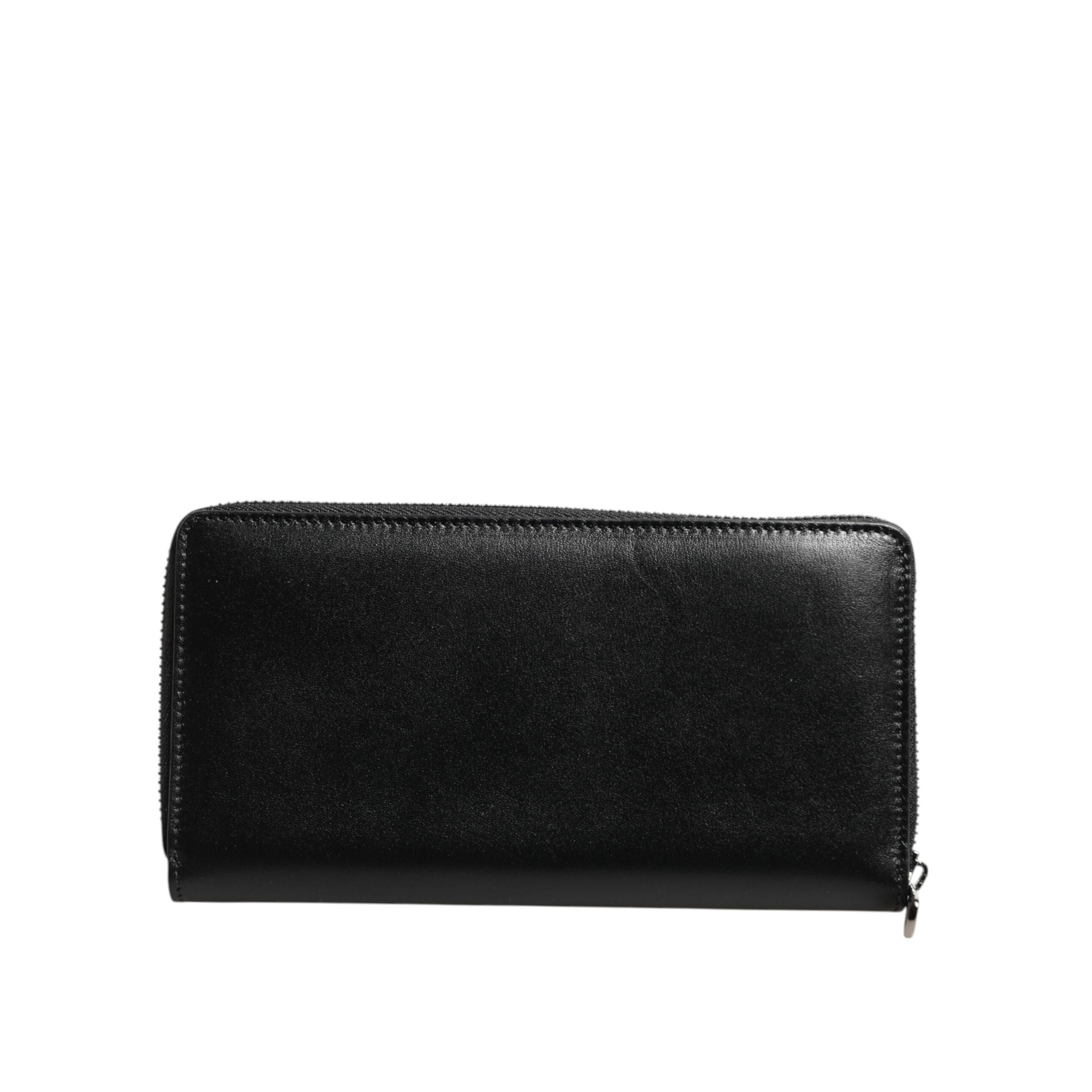 Dolce & Gabbana Black Leather Logo Zip-Around Continental Wallet