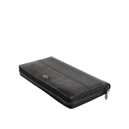 Dolce & Gabbana Black Leather Logo Zip-Around Continental Wallet
