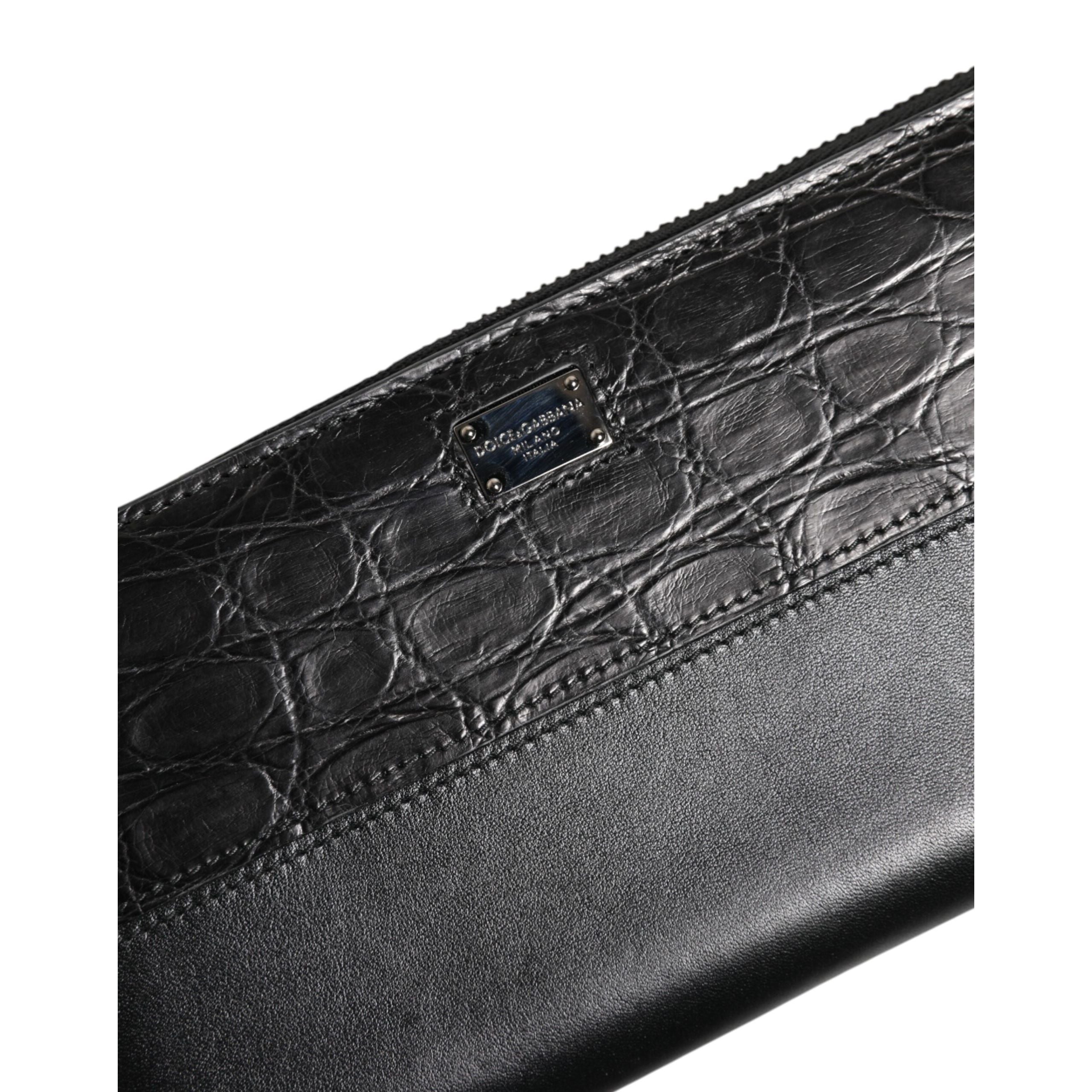 Dolce & Gabbana Black Leather Logo Zip-Around Continental Wallet