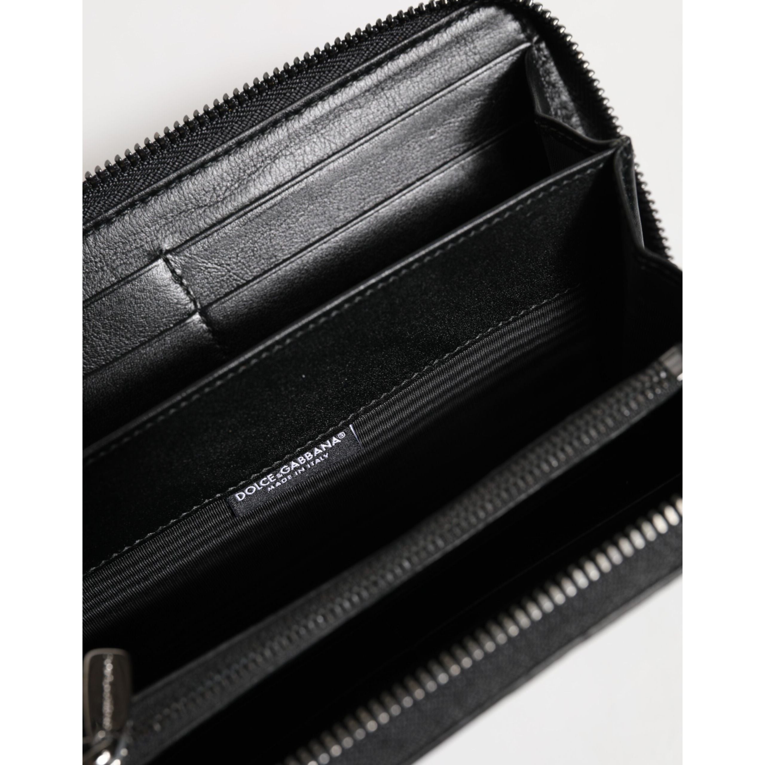 Dolce & Gabbana Black Leather Logo Zip-Around Continental Wallet