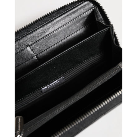 Dolce & Gabbana Black Leather Logo Zip-Around Continental Wallet