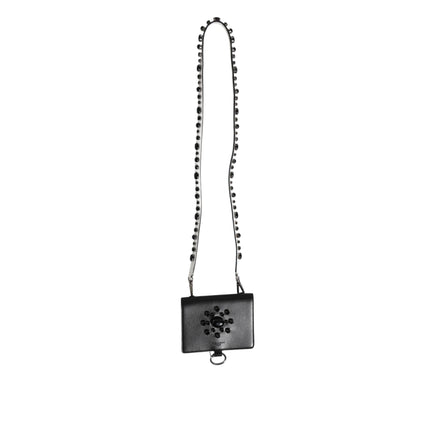 Dolce & Gabbana Black Leather Crystal Embellished Card Holder Wallet