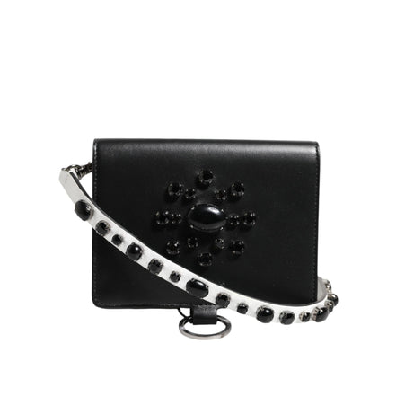 Porte-cartes Dolce & Gabbana en cuir noir orné de cristaux