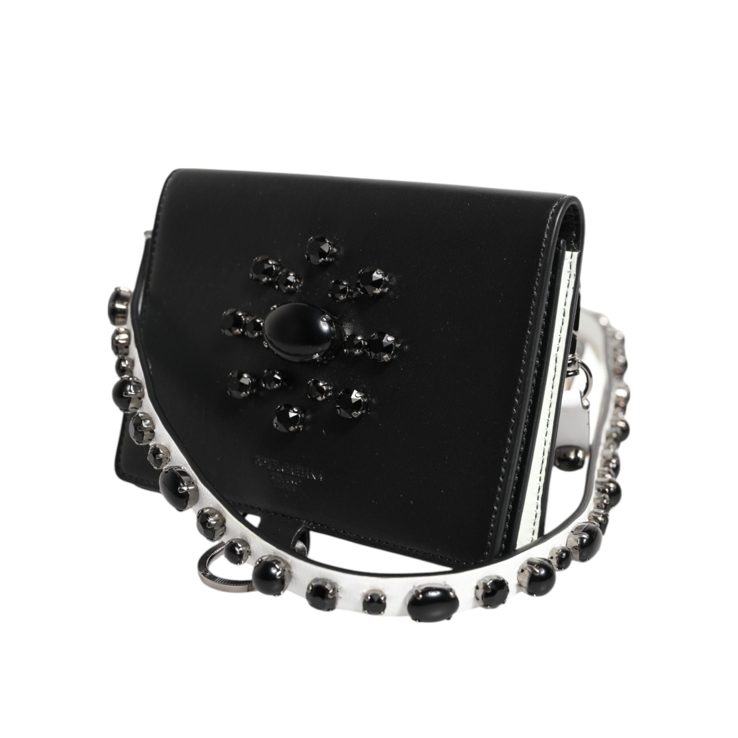 Porte-cartes Dolce & Gabbana en cuir noir orné de cristaux