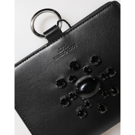 Porte-cartes Dolce & Gabbana en cuir noir orné de cristaux