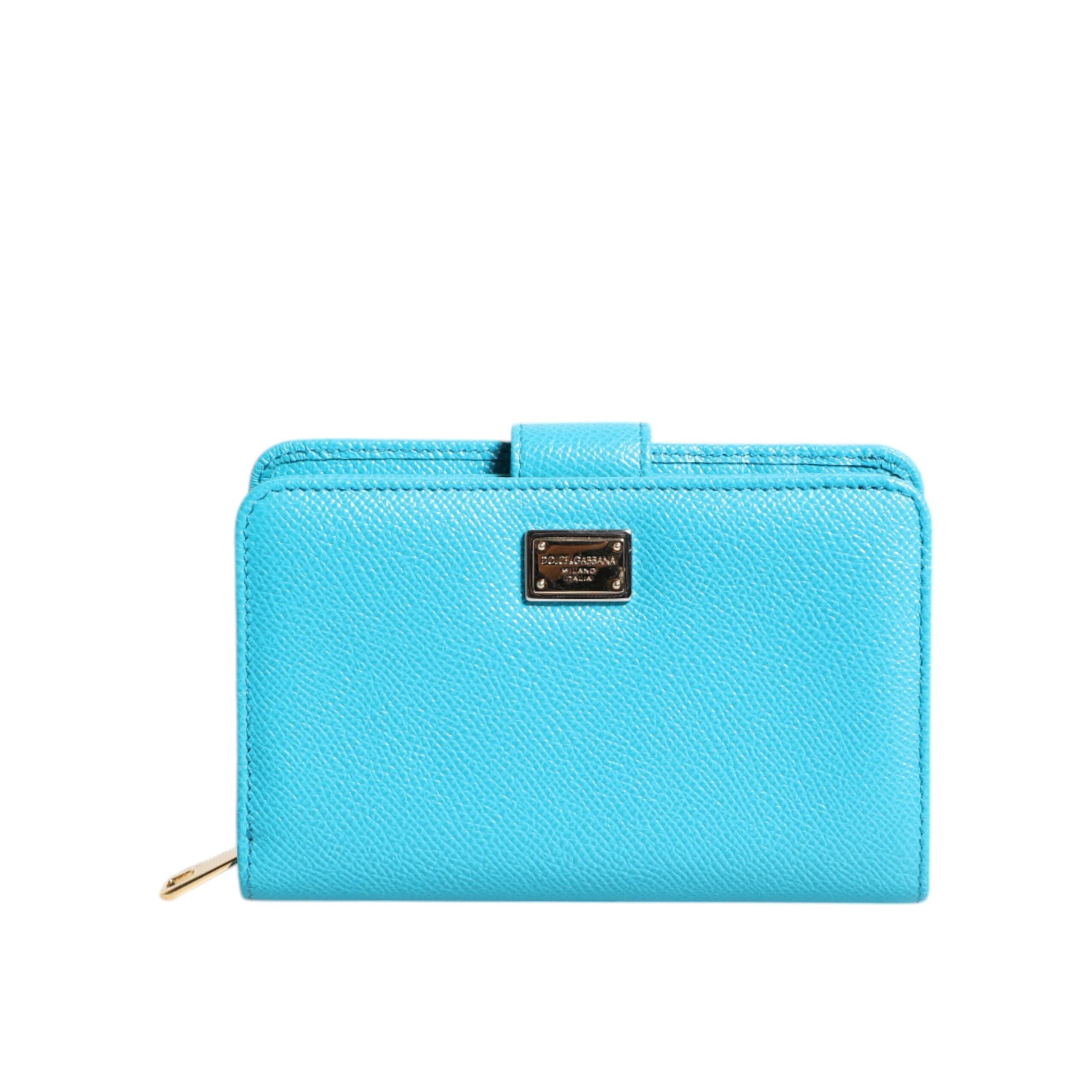 Portefeuille Continental Pliant en Cuir Bleu Clair Dolce & Gabbana