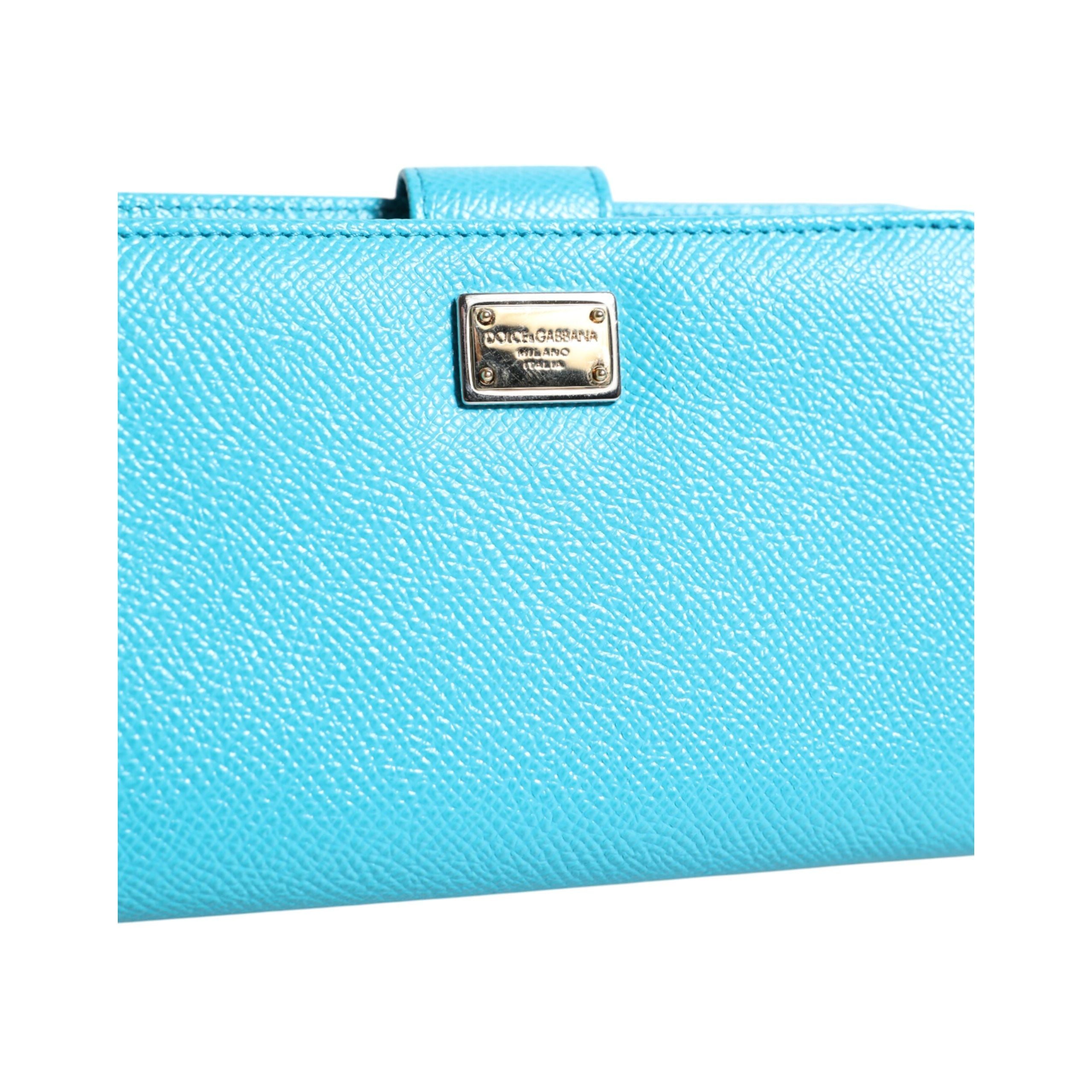 Portefeuille Continental Pliant en Cuir Bleu Clair Dolce & Gabbana