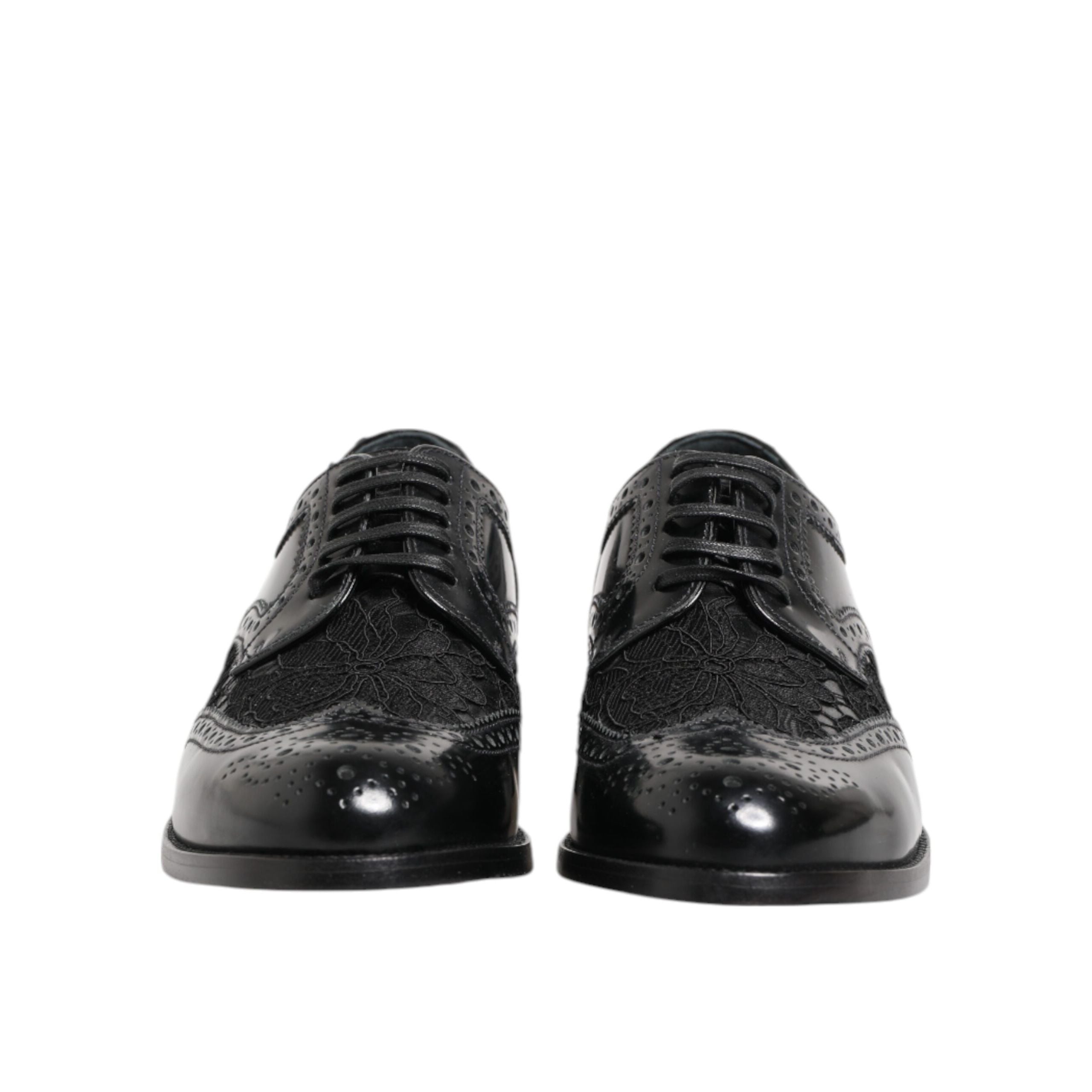 Dolce & Gabbana Black Leather Floral Lace Dress Shoes