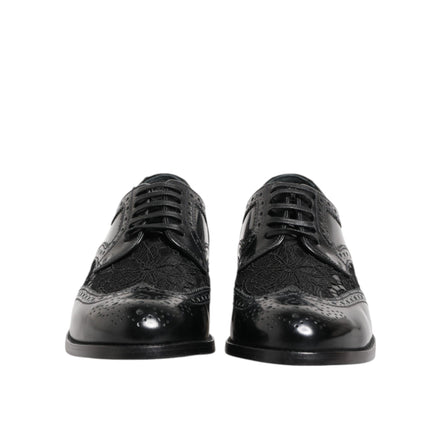 Dolce & Gabbana Black Leather Floral Lace Dress Shoes