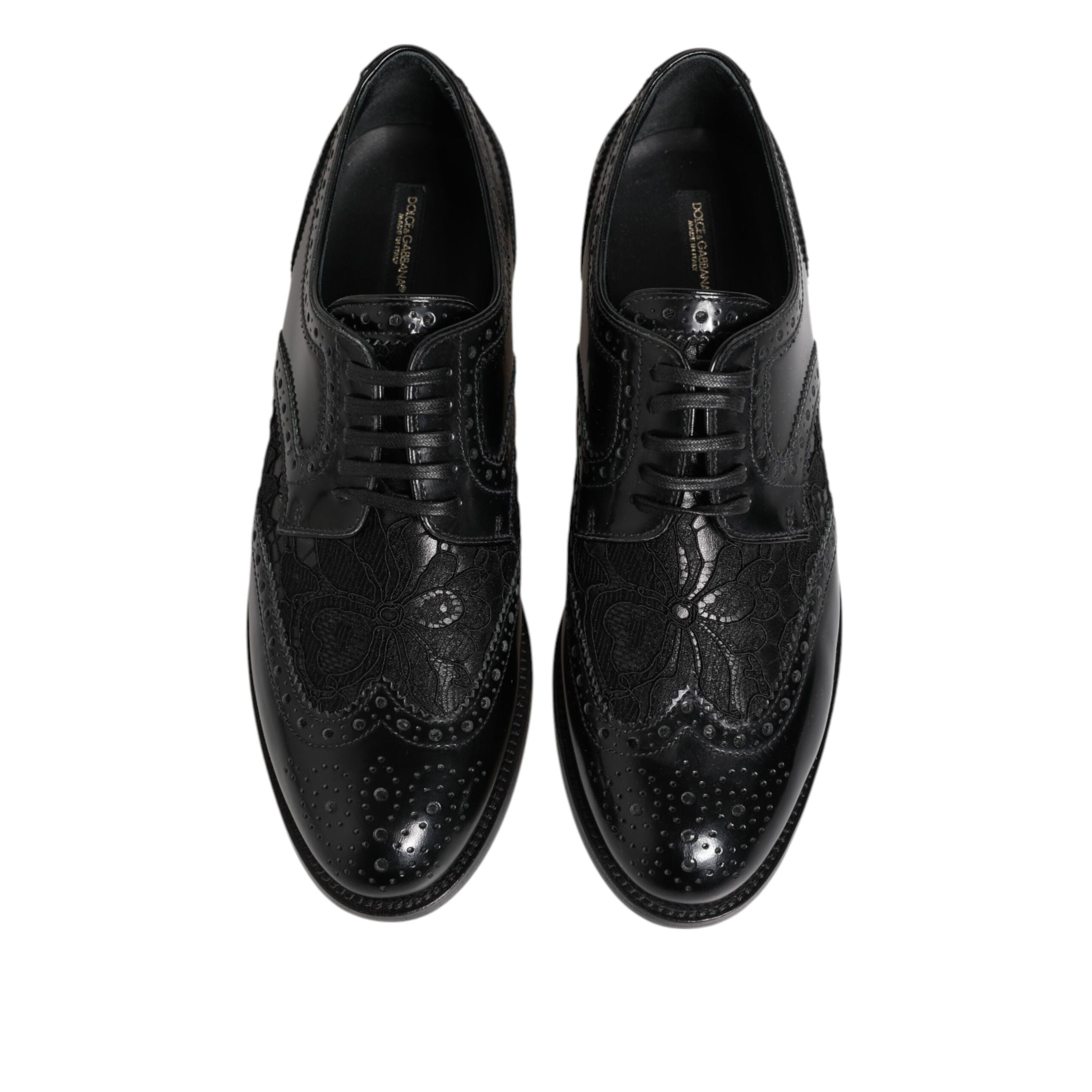 Dolce & Gabbana Black Leather Floral Lace Dress Shoes