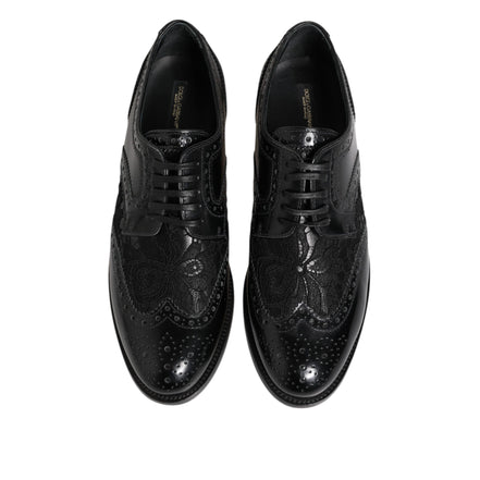 Dolce & Gabbana Black Leather Floral Lace Dress Shoes