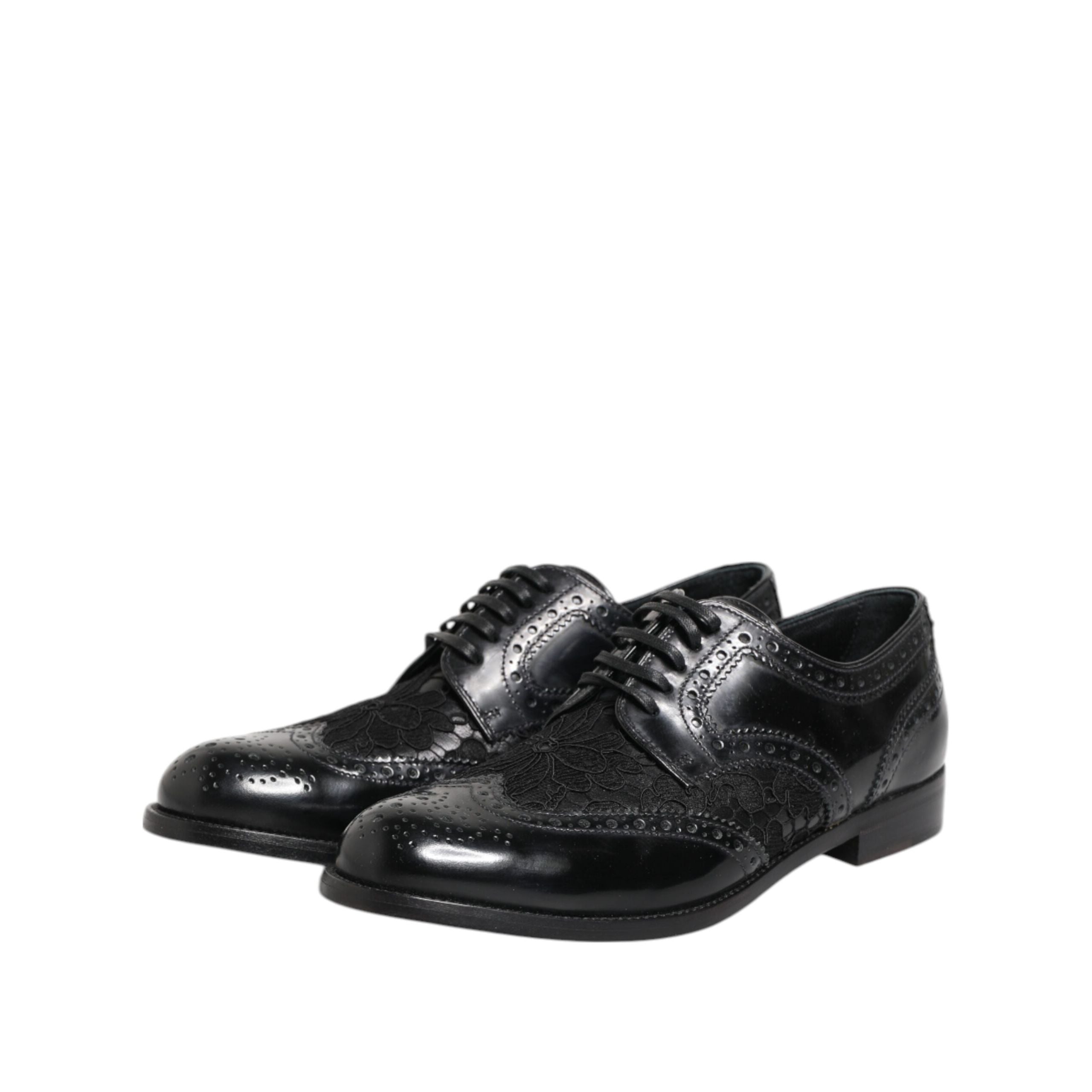 Dolce & Gabbana Black Leather Floral Lace Dress Shoes
