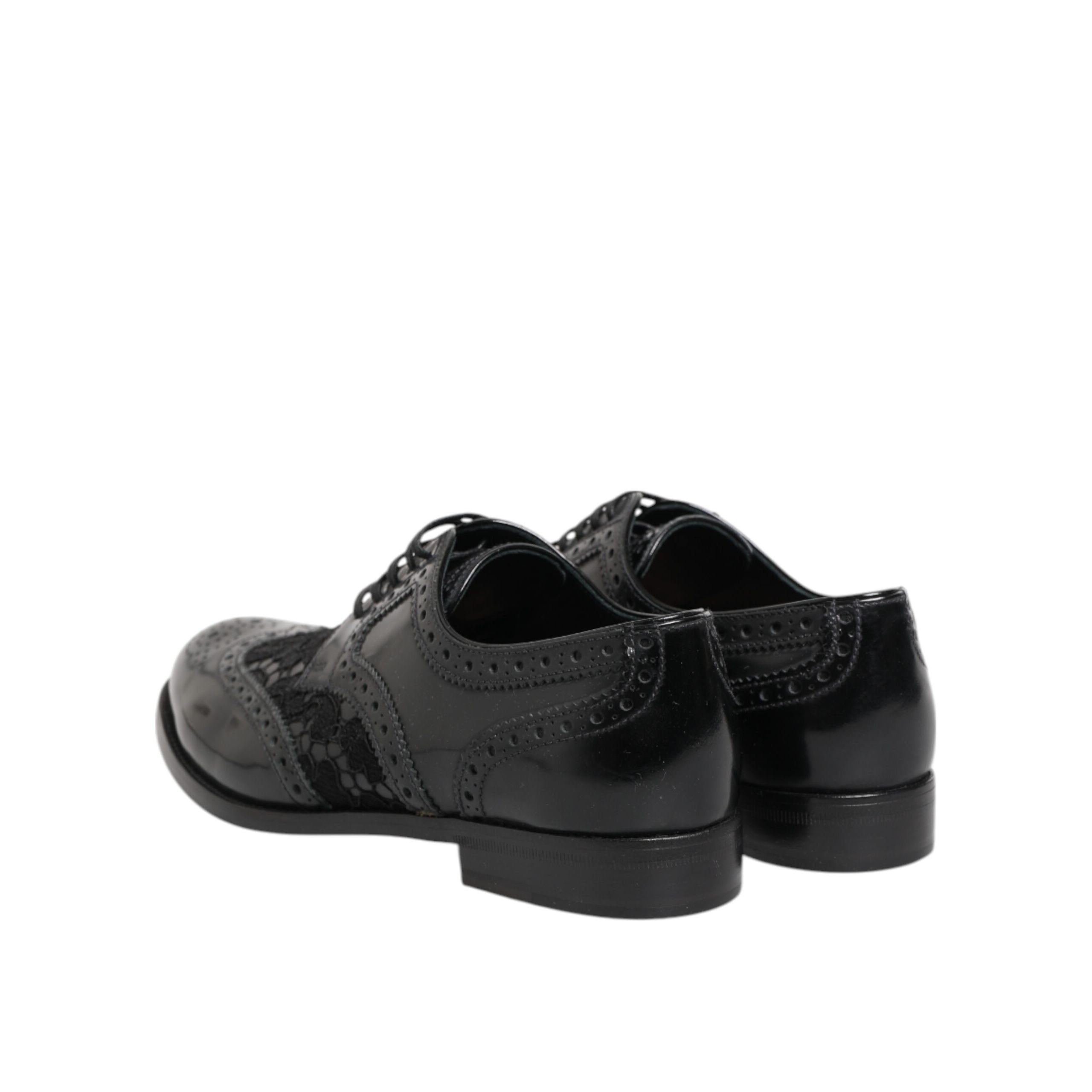 Dolce & Gabbana Black Leather Floral Lace Dress Shoes