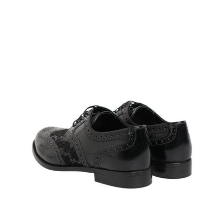 Dolce & Gabbana Black Leather Floral Lace Dress Shoes