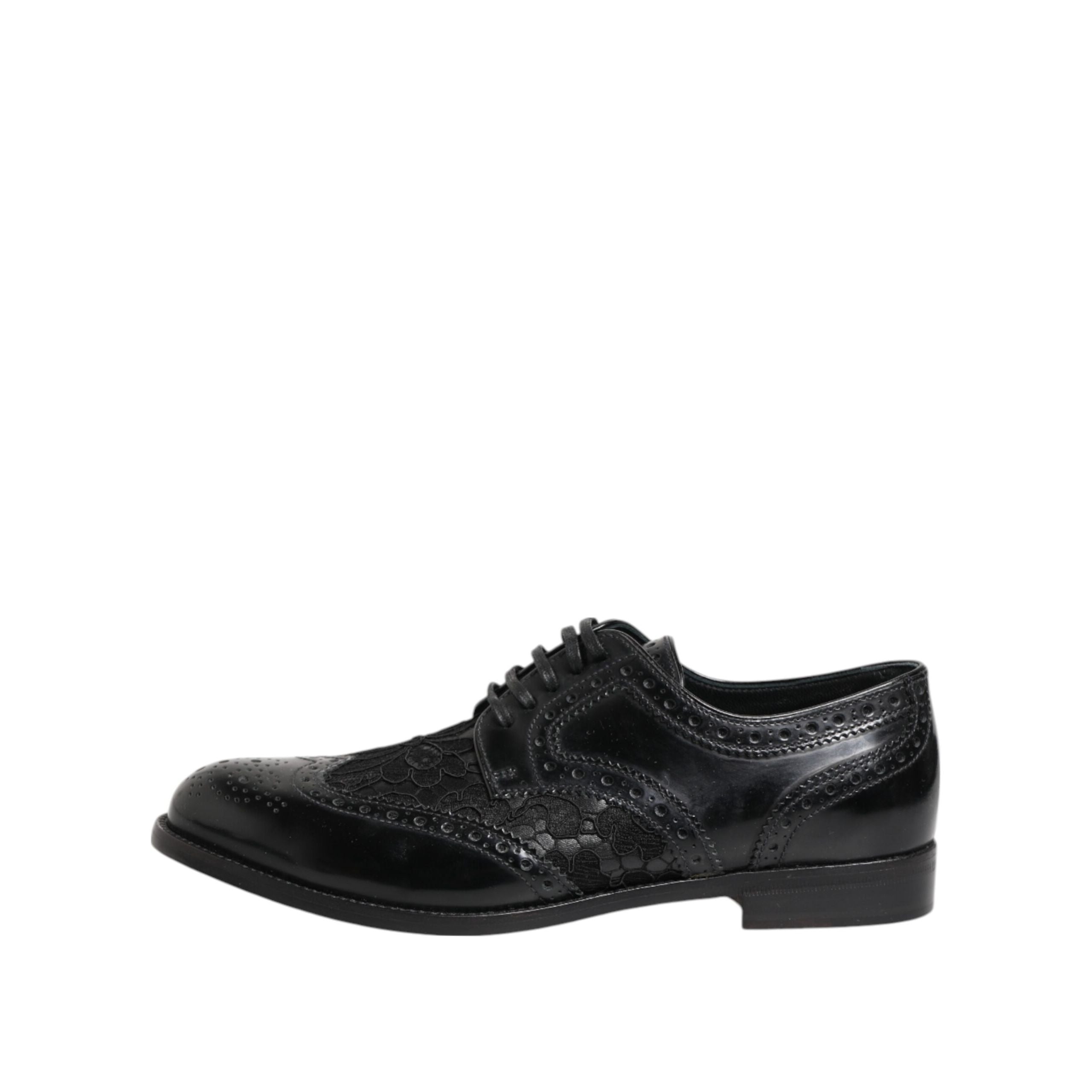 Dolce & Gabbana Black Leather Floral Lace Dress Shoes
